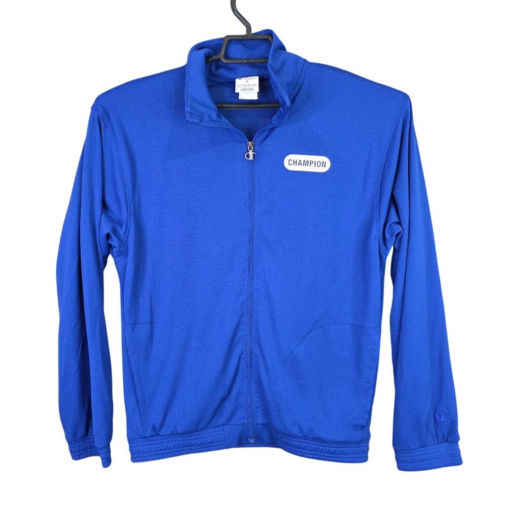 Mens Champion Blue Track Mesh Jacket Full Zip 100% Polyester Mock Neck Size S
